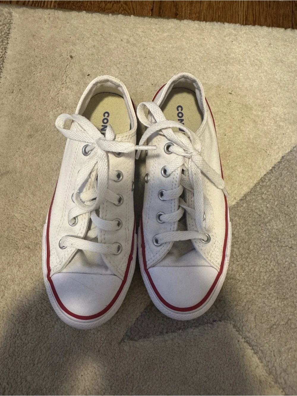 Converse Kids White Low-Top Canvas Sneakers with Red Stripe